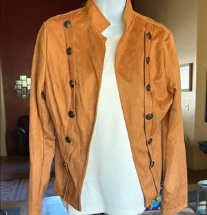 Rust colored faux Suede Military Field Jacket Tan Size M thumbnail 2