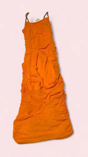Almost Famous Bright Orange Ruched Maxi Dress with Spaghetti Straps thumbnail 1
