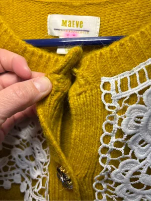 RARE Anthropologie Maeve Mustard Yellow Lace Collar Cardigan Sweater Size M thumbnail 13
