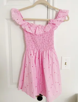 Dolls Kill Cottagecore Princess Pink Off Shoulder Eyelet Lace Pink Mini Dress thumbnail 1