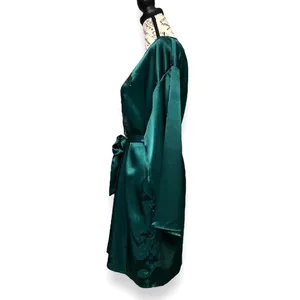 Victorias Secret Vintage Emerald Satin Lace Kimono‎ Robe Gold Label Old Money thumbnail 9