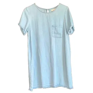 Life in Progress Shift Dress Women Medium Chambray Raw Hem Beachy Light Wash thumbnail 2