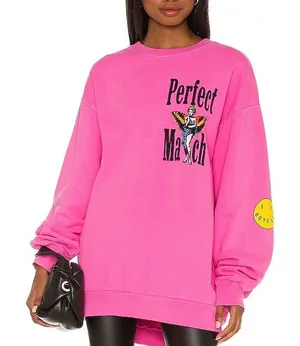 Boys Lie Perfect Match Oversized Graphic Sweatshirt Pink One Size Cotton thumbnail 1