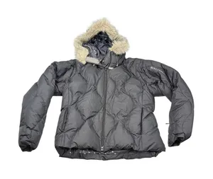 Salomon women black short puffer coat, fur lined hood. Size S. down filled. thumbnail 1