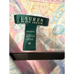 Lauren Ralph Lauren Pajama Set Womens Medium Pink Paisley Cotton 3/4 Sleeve Crop thumbnail 3