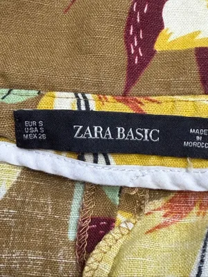 Zara Basic Women’s Small Floral Paperbag High Rise Shorts Belted Brown Yellow(93 thumbnail 3