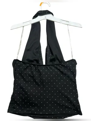 Windsor Black White Polka Dot Halter Cowl Neck Top Size L thumbnail 4