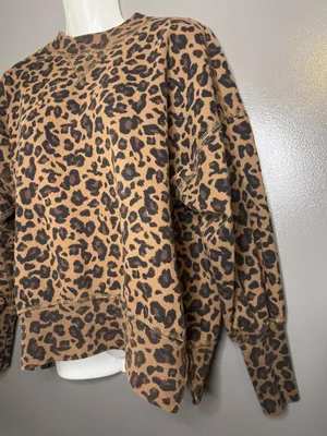 Abercrombie & Fitch Sweatshirt Womens Small Brown Leopard Print Fleece Pullover thumbnail 5