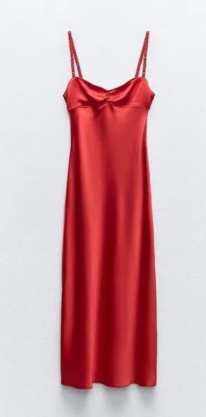 ZARA dress classic red satin effect cut out open back midi maxi party wedding thumbnail 4