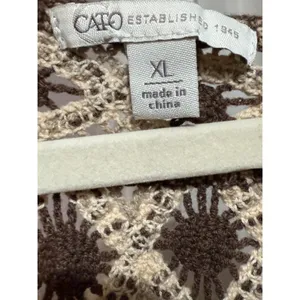 Crochet Lace Peplum Top Ivory Brown Eyelet‎ Sz XL thumbnail 3