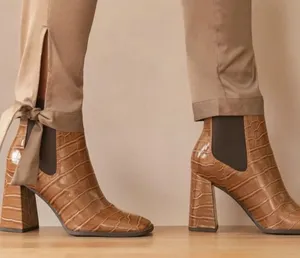 Circus by Sam Edelman Polly‎ Boots Womens 7.5 Brown Croc Embossed Square Block thumbnail 1