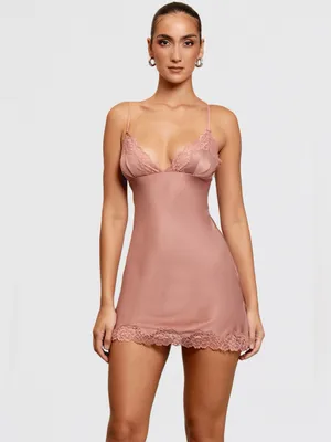 House of CB Nia Rose Pink Satin & Lace Slip Dress M thumbnail 2