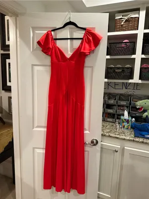 ASOS Red Flutter Sleeve V-Neck Maxi Gown thumbnail 13