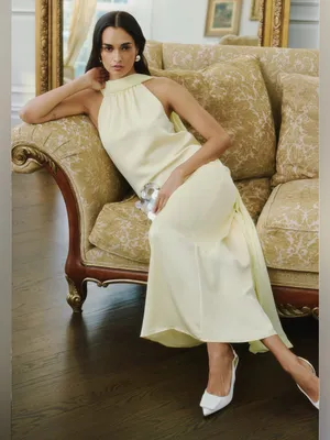 NWT Few Moda Alessia Maxi Dress size XL butter yellow halter o.p.t scarf thumbnail 2