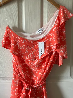 Gilli Sunday Best Floral Ruffle One Shoulder Coral Belted Dress Sz Med Fairycore thumbnail 6