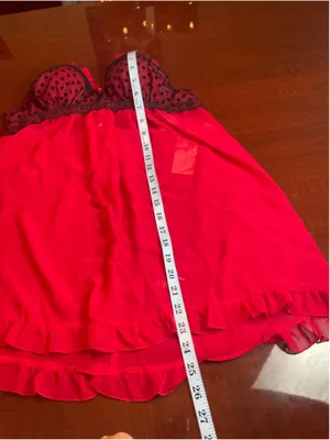 Linea Donatella Red Black Lace Babydoll Chemise Thong Set NWT Size S and M thumbnail 13