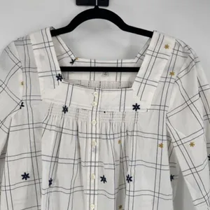 Madewell Embroidered Windowpane Square-Neck Button-Down Top‎ White White Wash XS thumbnail 8