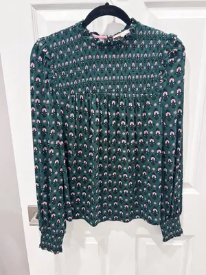 Boden Green Smocked Floral Blouse size 8 thumbnail 5