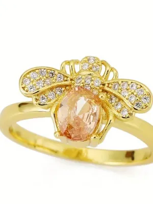 🐝🐝🐝2 for 12$🐝🐝🐝Gold Bee Ring with Citrine and Pavé Crystal Wings-7 thumbnail 4