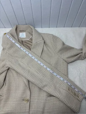 Primark Cream Plaid Long‎ Blazer Jacket Size 12 thumbnail 9