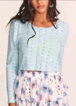 Love Shack Fancy Jonah Crop Cardigan XL Powder Blue Coquette Feminine Chic thumbnail 1