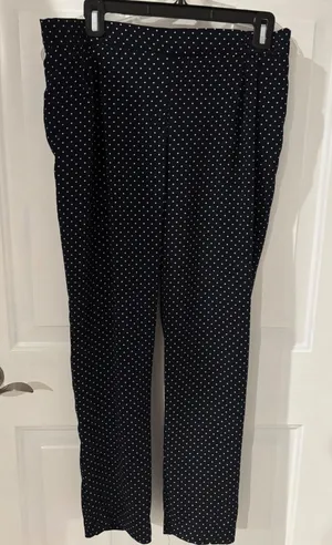 Cynthia Rowley Polka Dot Pants Elastic Waist Casual Career Navy L‎ thumbnail 1
