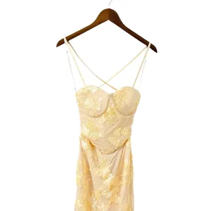 Lulus Nantessa Light Yellow Floral Applique Lace-Up Maxi Dress size XS NWT thumbnail 6