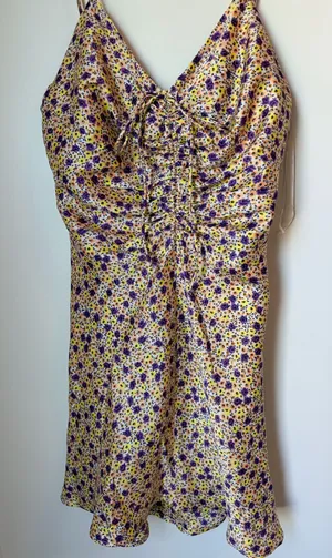 Zara‎ Yellow Floral Draped Satin Effect Mini Dress thumbnail 1