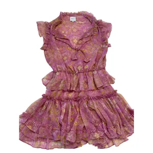 MISA Los Angeles Lilian Women's XS Pink Yellow Floral Ruffle Tiered V-Neck Mini thumbnail 7