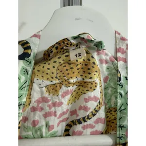 Women’s Cotton Robe Long Kimono Green Cheetah Print Jungle Loungewear Size 12 thumbnail 8