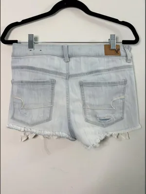 American Eagle Hi-Rise Shortie Denim Shorts Women’s Size 8 Light Wash Lace Hem thumbnail 2