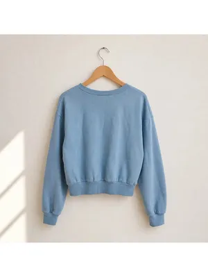 Wild Fable Light Blue Cropped Crewneck Sweatshirt Size L Cotton Blend thumbnail 2