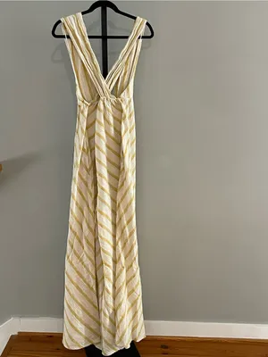 Free People Veronica Wide Leg Jumpsuit Women Yellow Striped Boho Size 8 thumbnail 4