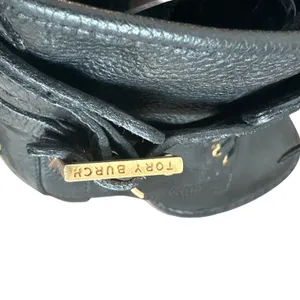 Tory Burch Combat Boots Black Leather Double Buckle Heeled Moto Size 9 thumbnail 5