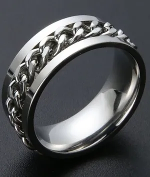 Unisex Stainless steel, titanium-plated silver band, and silver Spinning chain. thumbnail 1