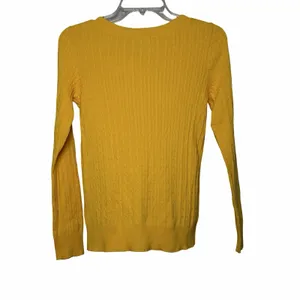 Lauren Ralph Lauren Petite P/P Yellow Cable Knit Cotton Sweater Gold Buttons thumbnail 3