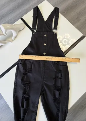 American Bazi Distressed Black Denim Overalls Shorts - Size M thumbnail 8