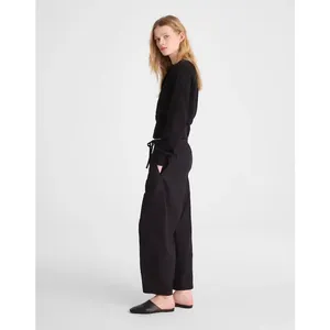 Madewell Pull-On Barrel-Leg Utility Pants in Poplin Cotton Black Wide Leg XL NWT thumbnail 3