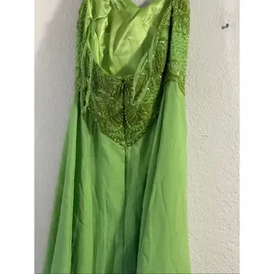 Vintage Alyce Designs Lime Green High Slit Formal Dress Sequins 6 prom wedding thumbnail 5