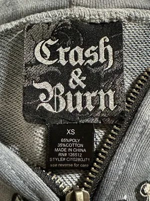 Crash & Burn Y2K graphic hoodie size XS tie dye goth grunge biker rocker thumbnail 7