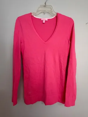 Lilly Pulitzer V-Neck Sweater in Hot Pink- Medium thumbnail 1