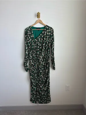 ELOQUII Green Abstract Print Ruched Midi Maxi Dress Long Sleeve Size 18 thumbnail 5
