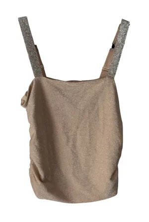Willow & Root Women's Sparkle‎ Rhinestone Strap Ruched Tank Top Champagne Small thumbnail 1
