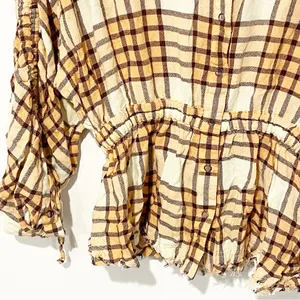 Free People We The Free Womens‎ Medium Plaid Released Trim Button-Down Top thumbnail 3