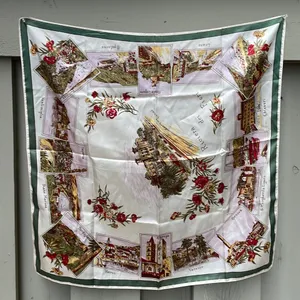 Italian Riviera Inspired Scarf 26x26 Square Cream Green Gold Red Pallet VINTAGE thumbnail 1