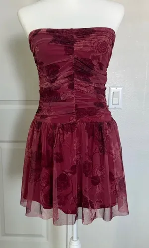 Cider Strapless Burgundy Floral Party Dress thumbnail 1