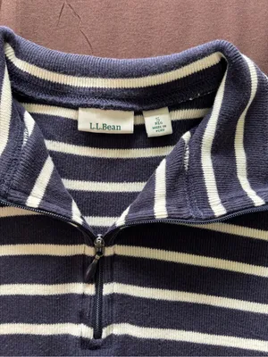 Vintage L.L. Bean Navy & White Striped V‑Neck Pullover Blue thumbnail 3