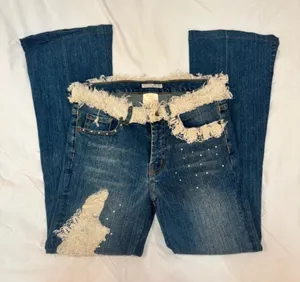 Alberto Makali Y2K Lace Rhinestone Bootcut Jeans Size 4 thumbnail 1