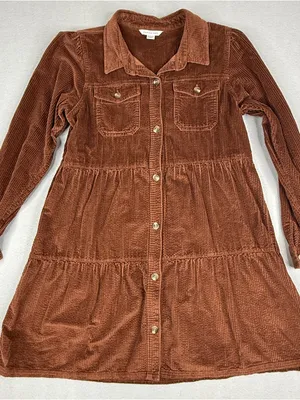 American Eagle Brown Corduroy Tiered Shirt Dress XS Button Front Fall thumbnail 1
