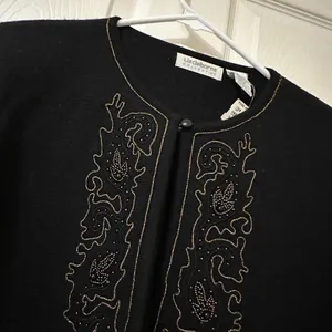 Vintage Black 100% Merino Wool Cardigan Sweater Sz M Medium Beaded thumbnail 10